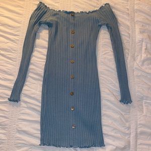 Sky blue Fashion Nova off the shoulder, long sleeve dress. Size medium.